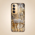 Oppo Reno 12 Pro 5G Luxury Horse Texture Gold Electroplated Glass Phone Back Case
