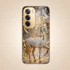 Oppo Reno 12 Pro 5G Luxury Horse Texture Gold Electroplated Glass Phone Back Case