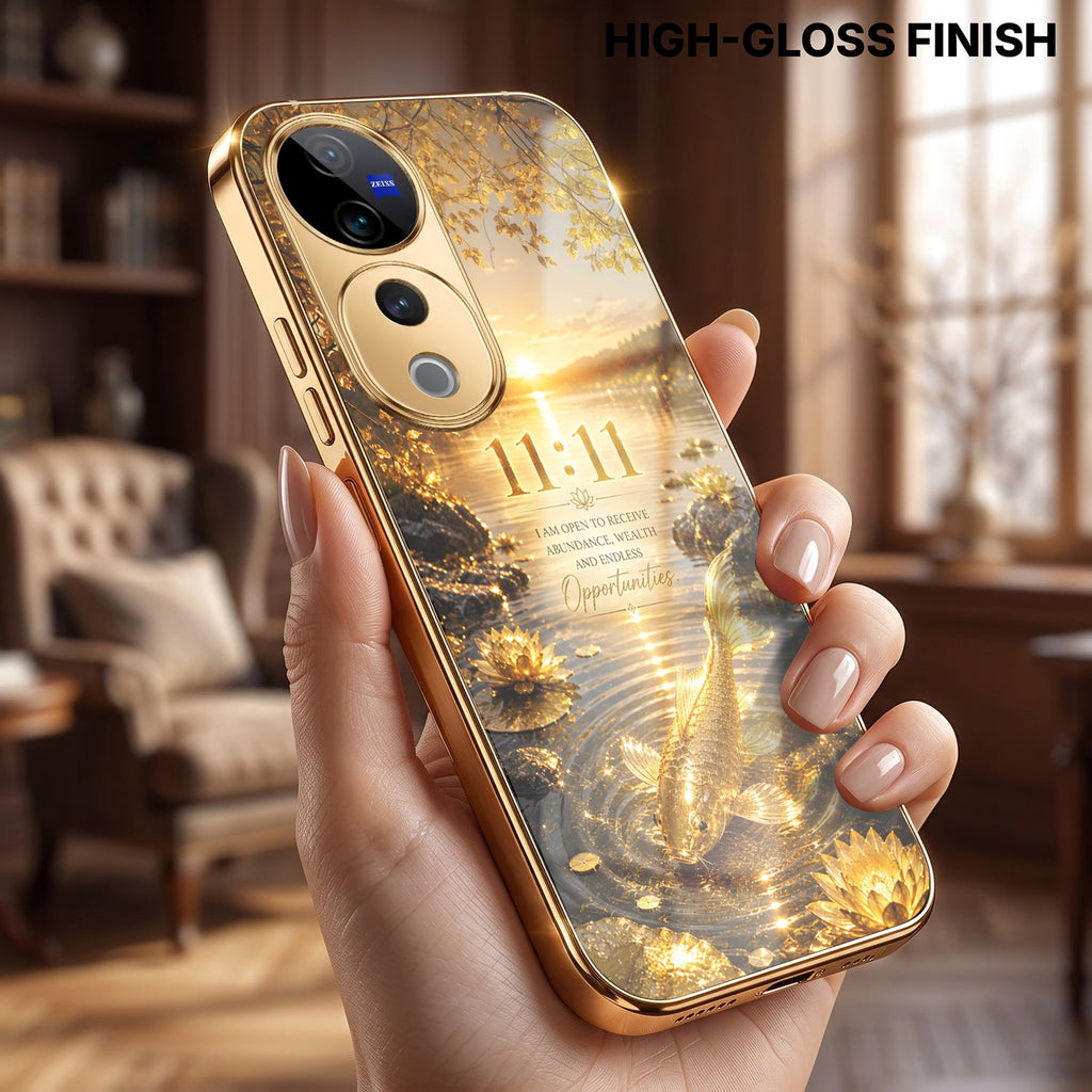 Vivo V40 Pro 5G 11:11 Manifestation Gold Electroplated Glass Phone Back Case