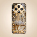 Oppo F27 Pro+ 5G Luxury Horse Texture Gold Electroplated Glass Phone Back Case