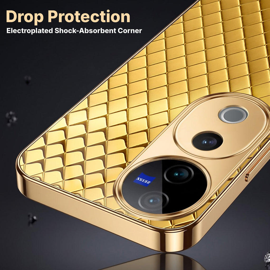 Vivo V40 Pro 5G Golden Criss Cross Gold Electroplated Glass Phone Back Case