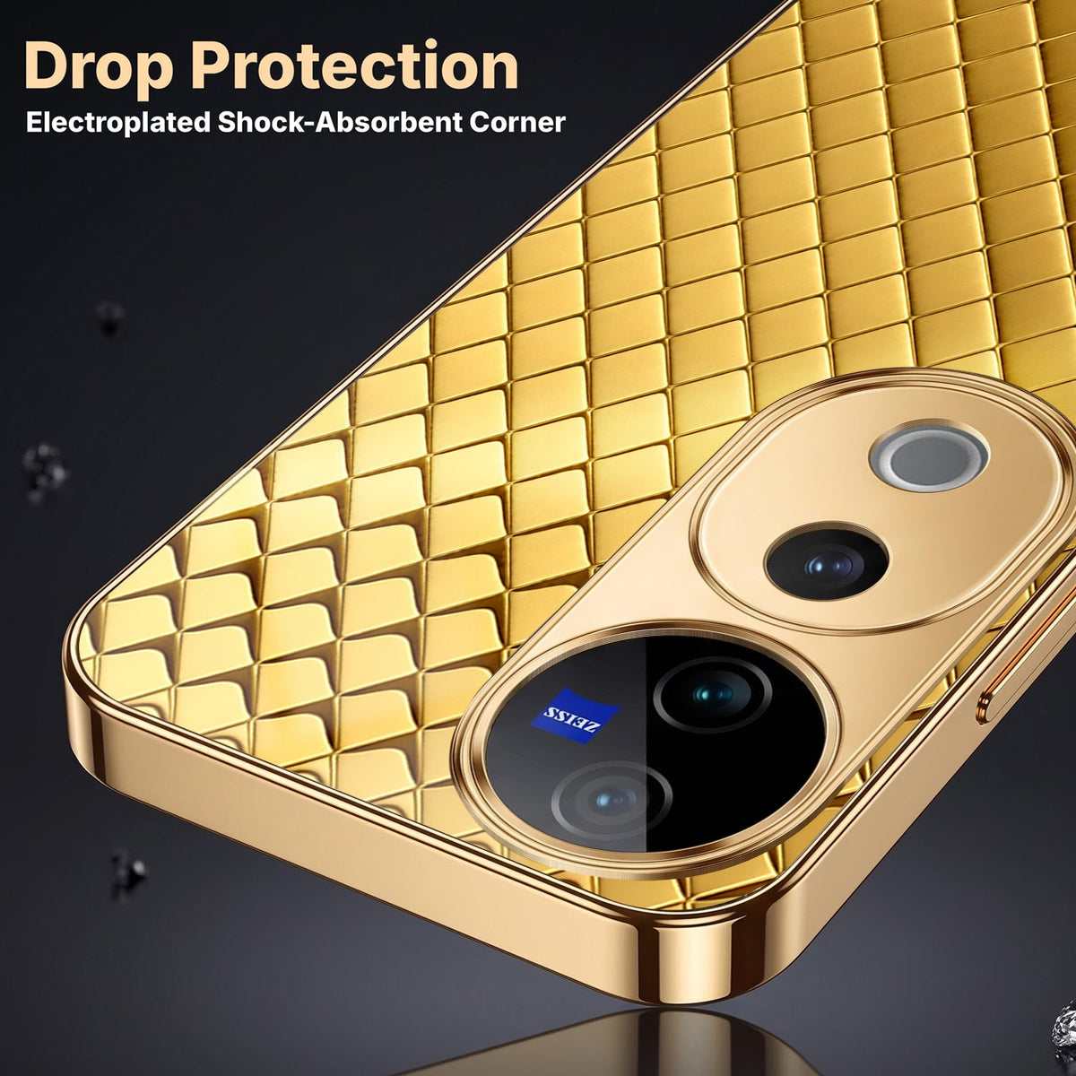 Vivo V40 Pro 5G Golden Criss Cross Gold Electroplated Glass Phone Back Case
