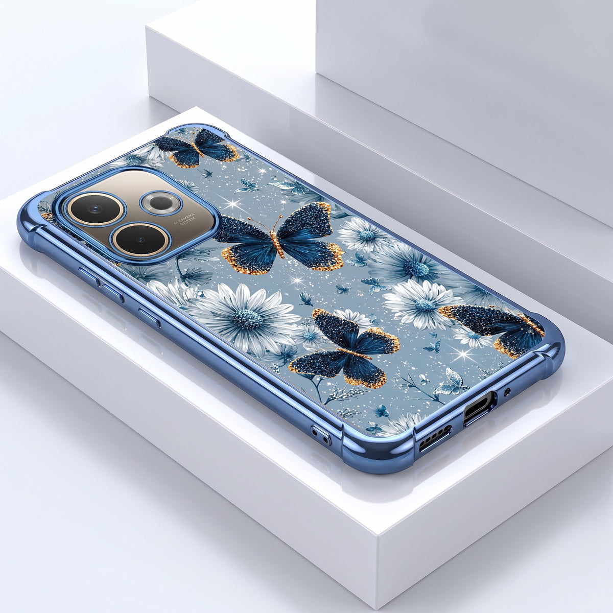 Oppo A5 Pro 5G Blue Butterfly Floral Blue Airbags Printed Back Case
