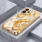 Oppo Reno 15 Pro Mini 5G Golden Feather Marble Gold Electroplated Glass Phone Back Case