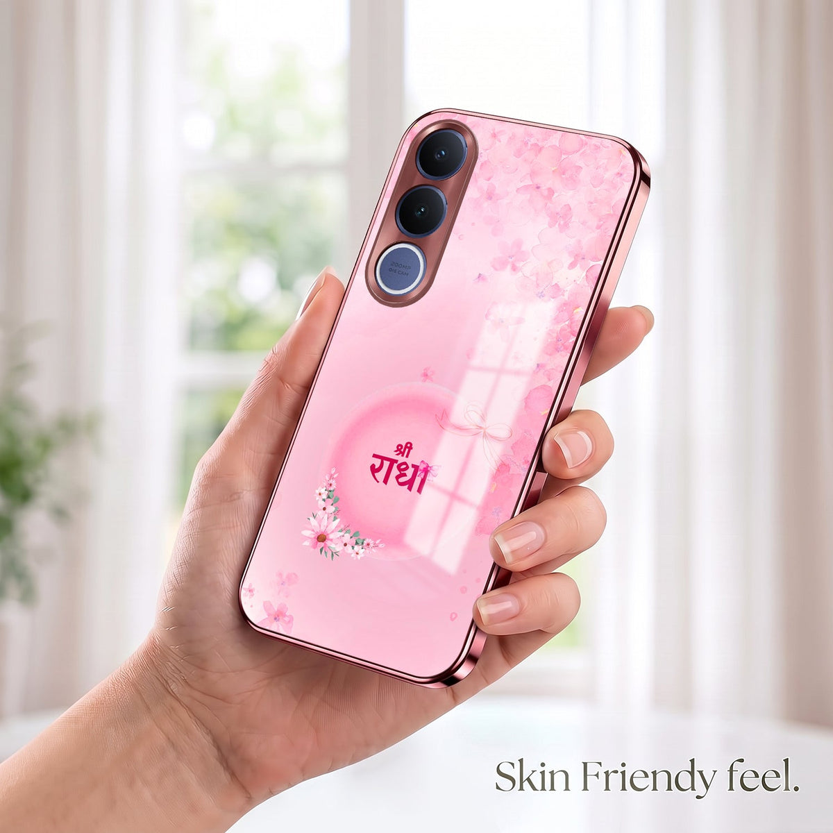 Vivo V70 FE 5G Luxury Shree Radha Pink Electroplated Glass Phone Back Case