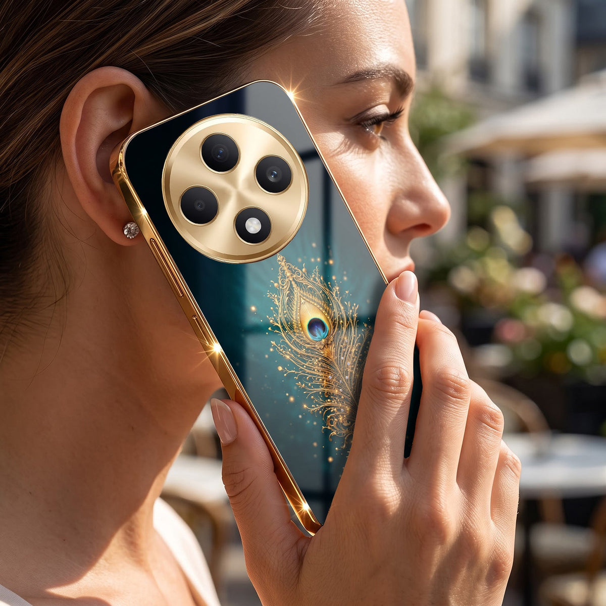 OPPO F27 Pro+ 5G Golden Peacock Feather Gold Electroplated Glass Phone Back Case