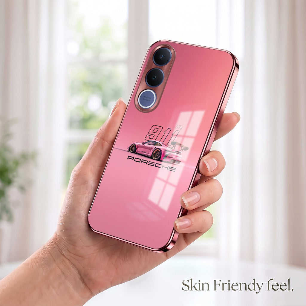 Vivo V70 FE 5G Luxury Porsche 911 Pink Electroplated Glass Phone Back Case