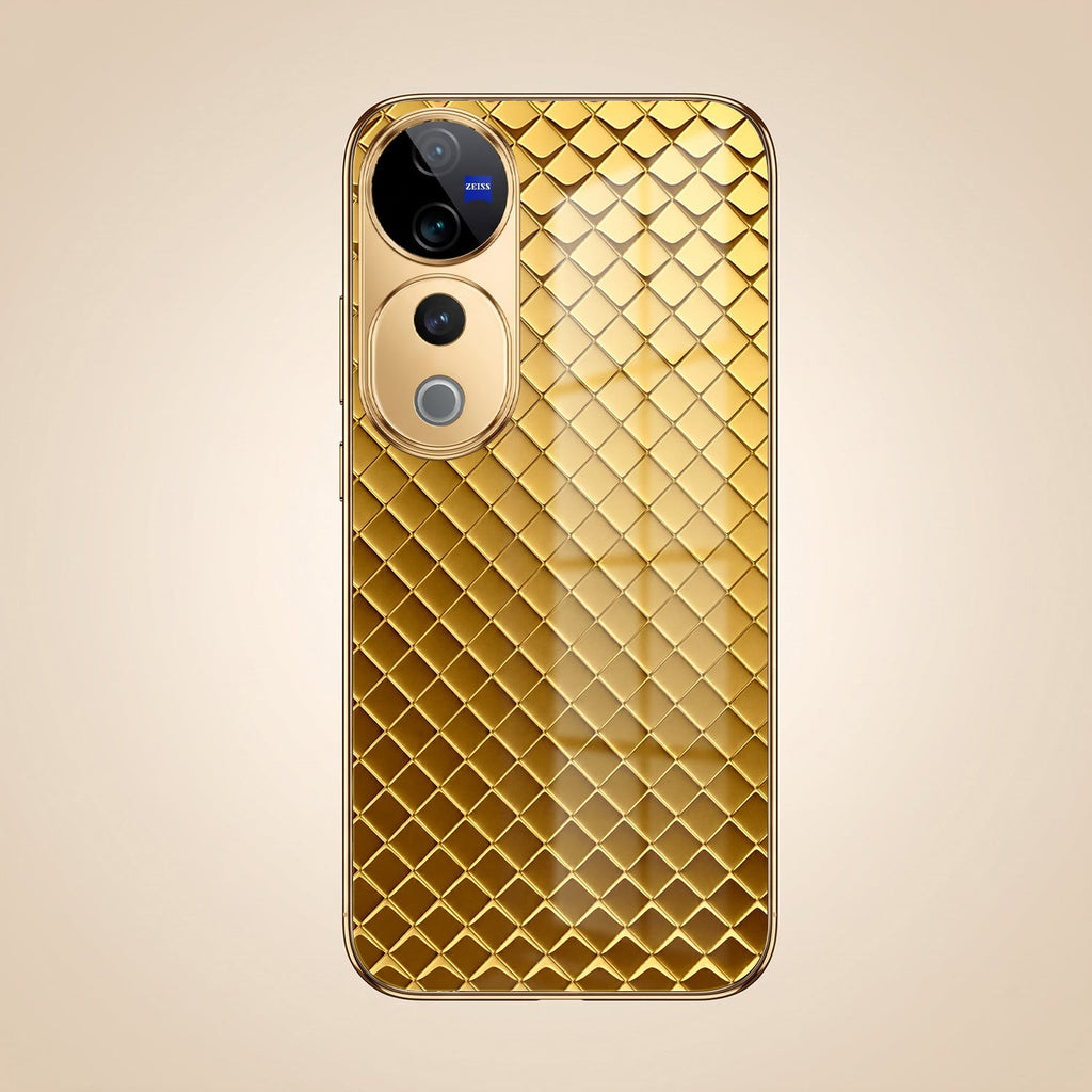 Vivo V40 Pro 5G Golden Criss Cross Gold Electroplated Glass Phone Back Case