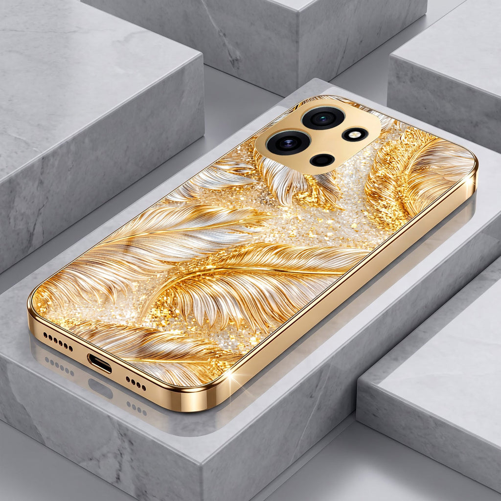 OnePlus Nord 6 5G Golden Feather Marble Gold Electroplated Glass Phone Back Case