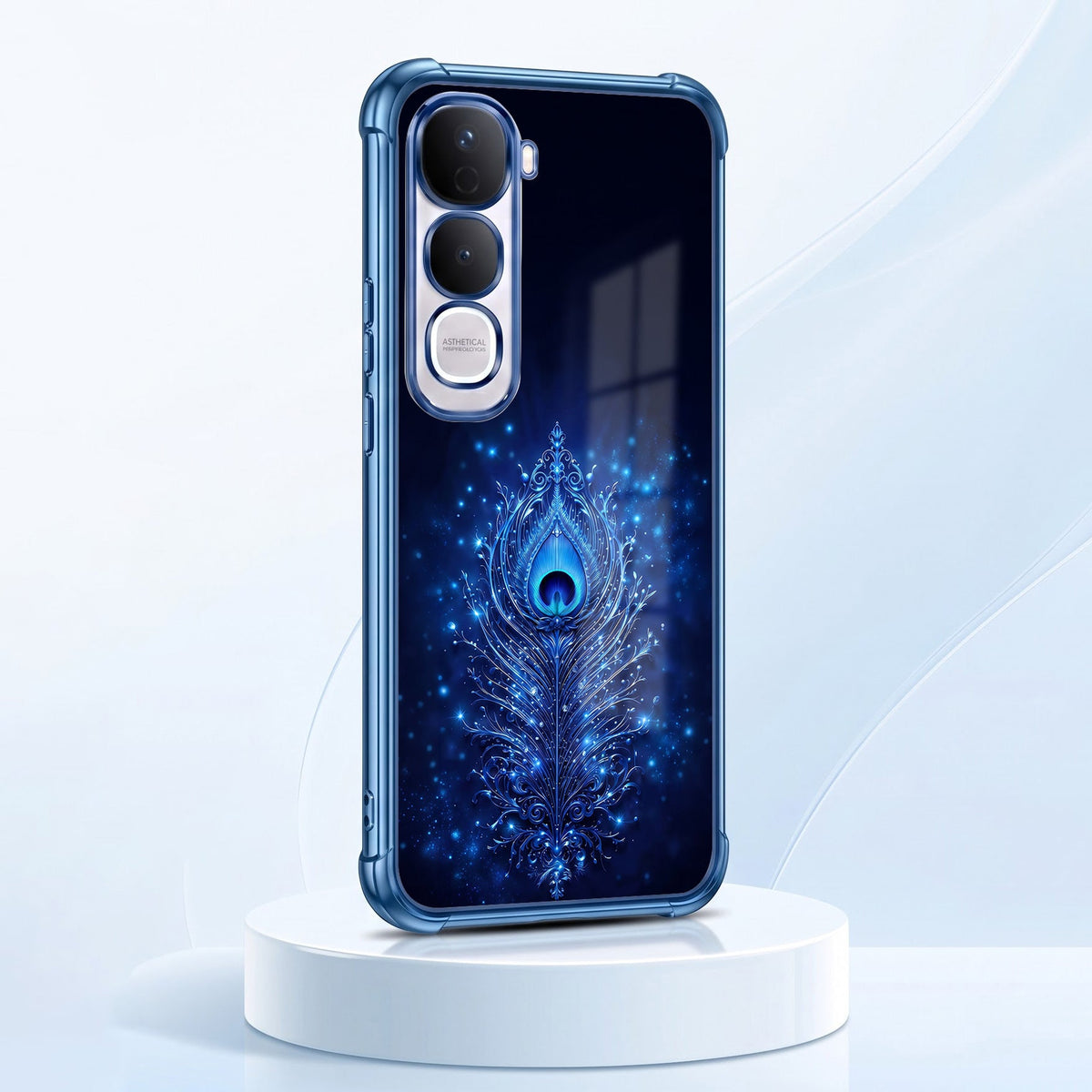 Vivo Y400 Pro 5G Premium Peacock Feather Blue Airbags Printed Back Case