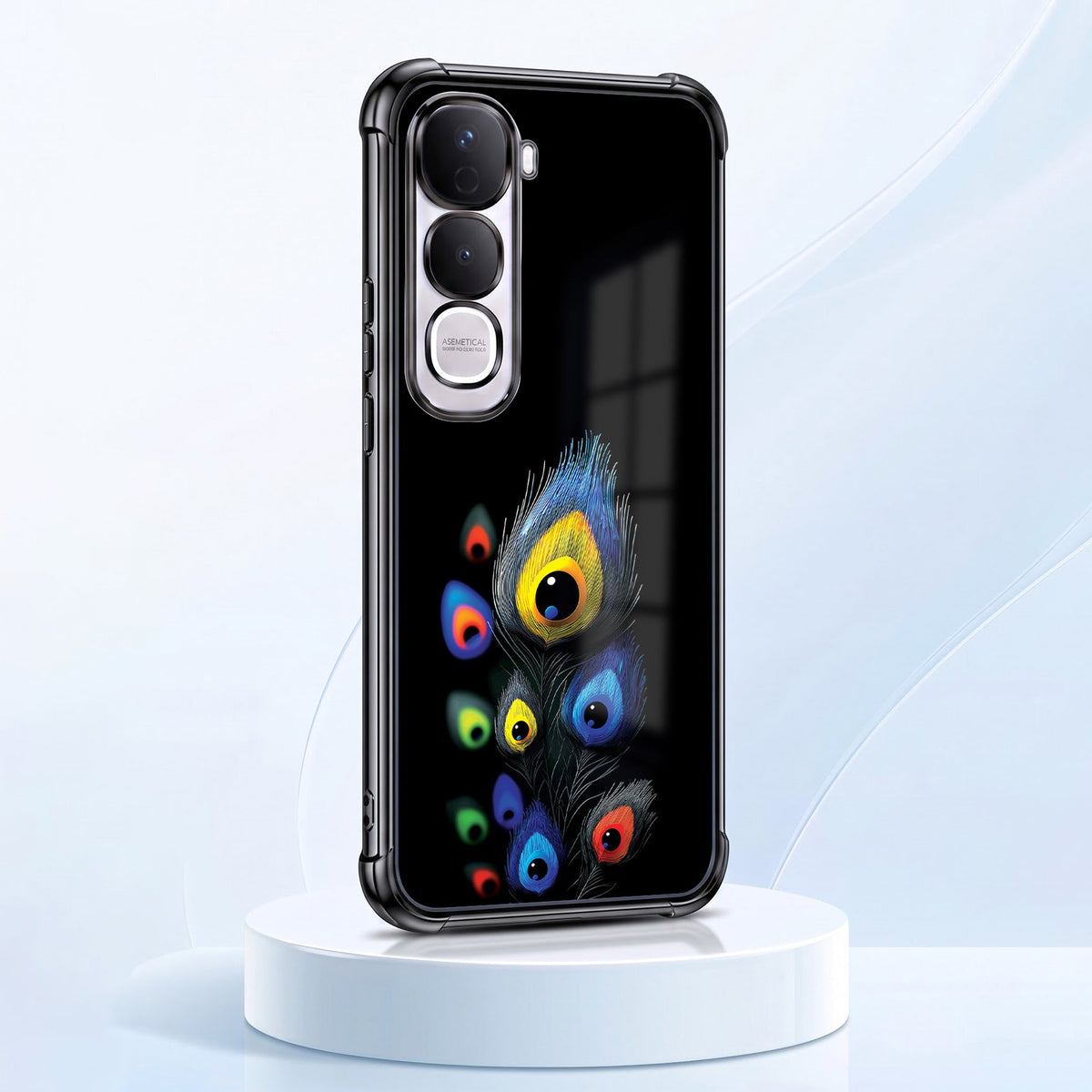 Vivo Y400 Pro 5G Multi-Feather Peacock Black Airbags Printed Back Case
