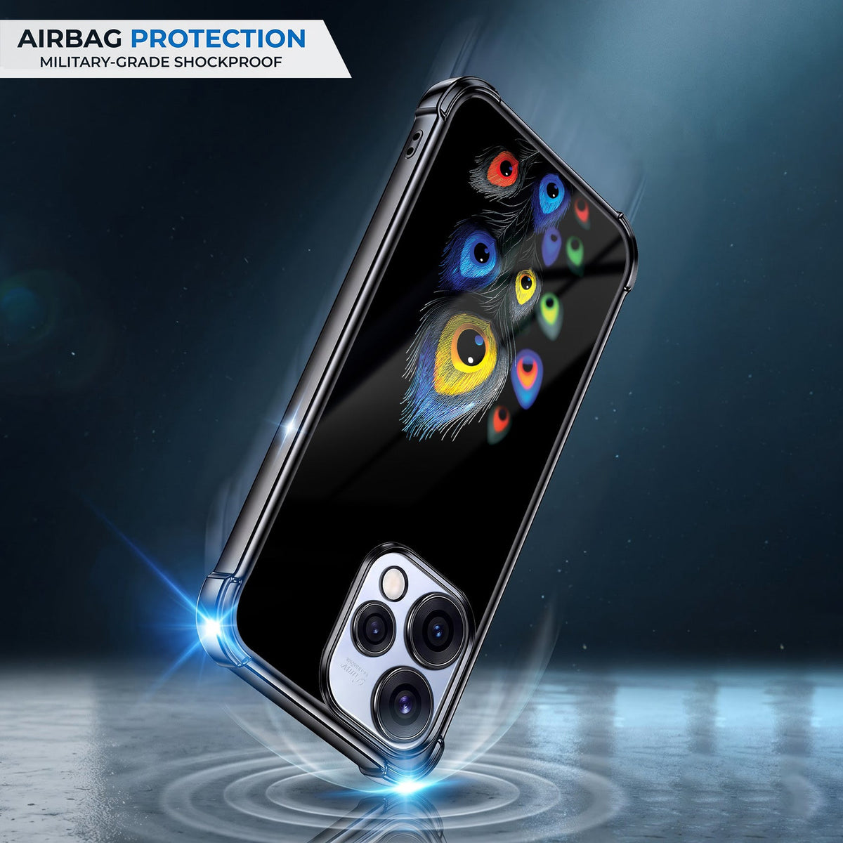Oppo Reno 15 5G Multi-Feather Peacock Black Airbags Printed Back Case