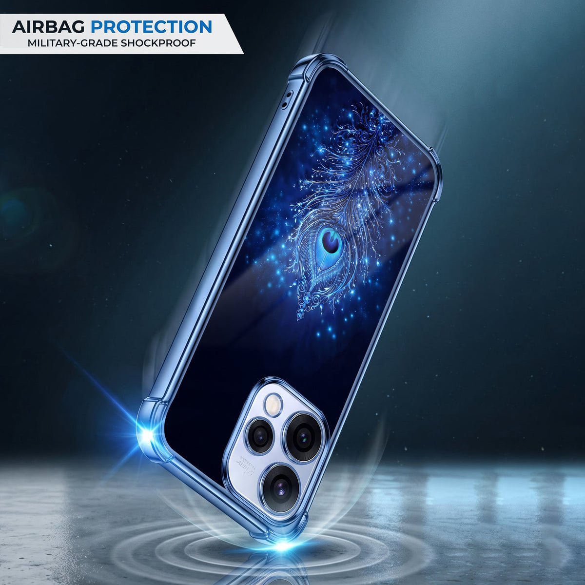 Oppo Reno 15 5G Premium Peacock Feather Blue Airbags Printed Back Case