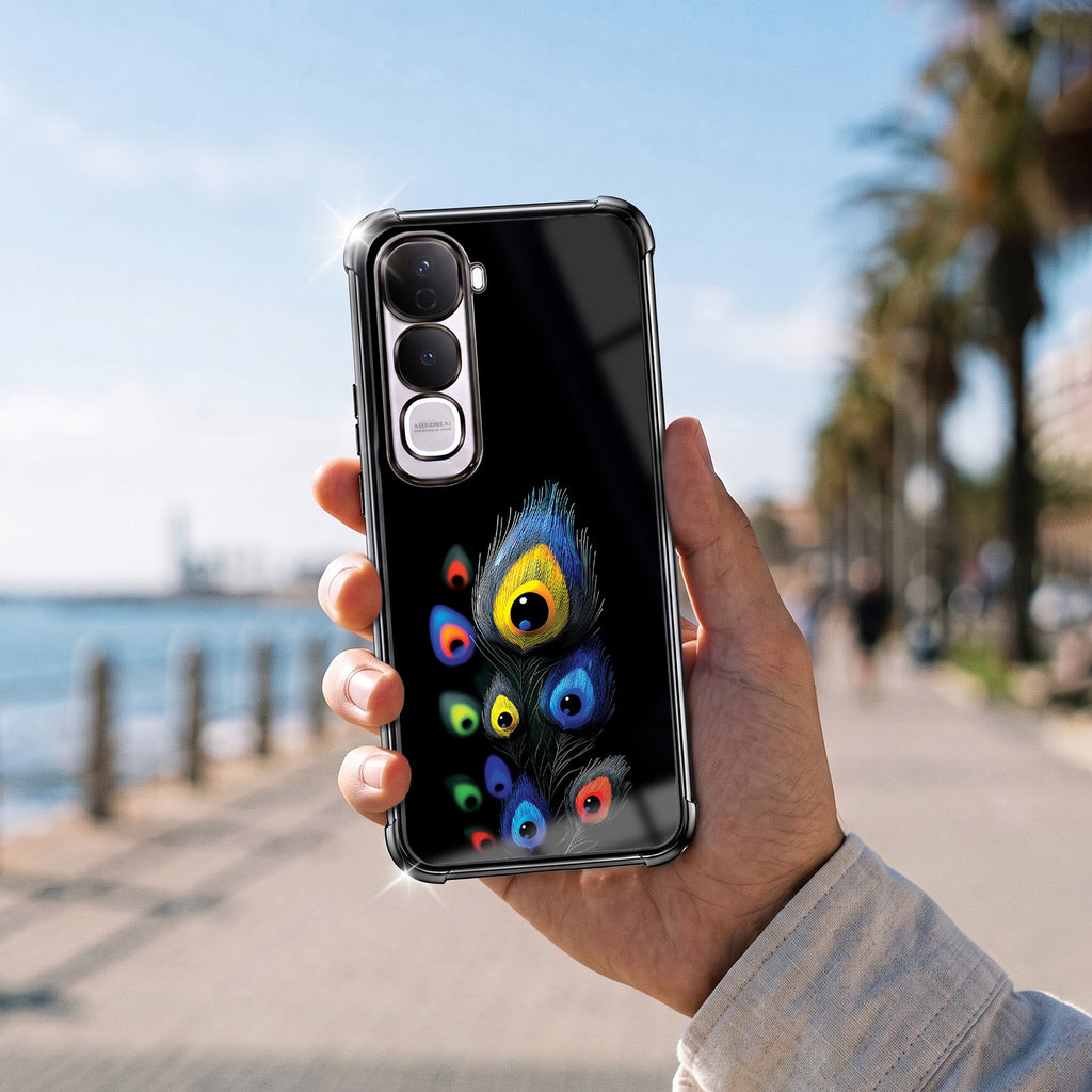 Vivo Y400 Pro 5G Multi-Feather Peacock Black Airbags Printed Back Case