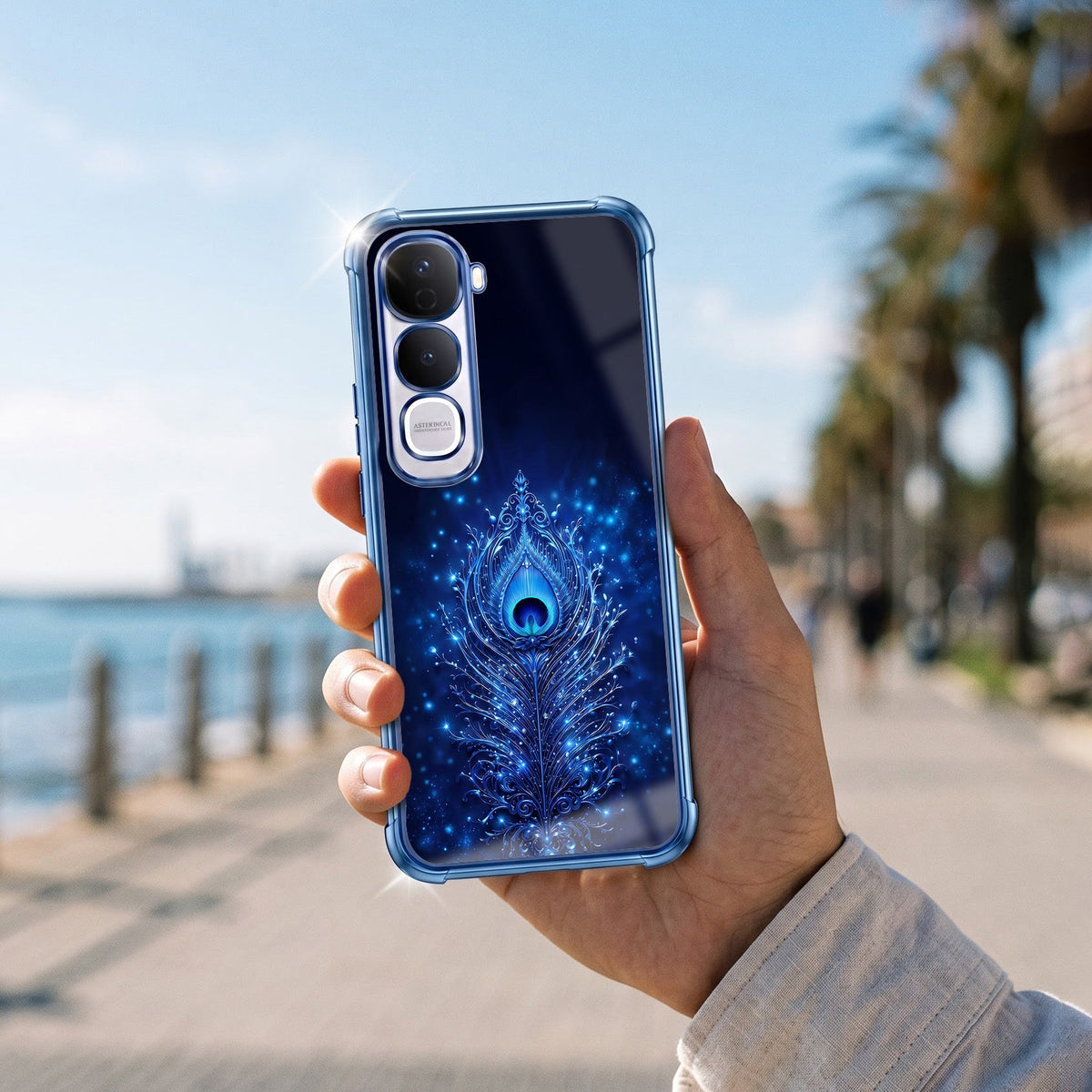Vivo Y400 Pro 5G Premium Peacock Feather Blue Airbags Printed Back Case