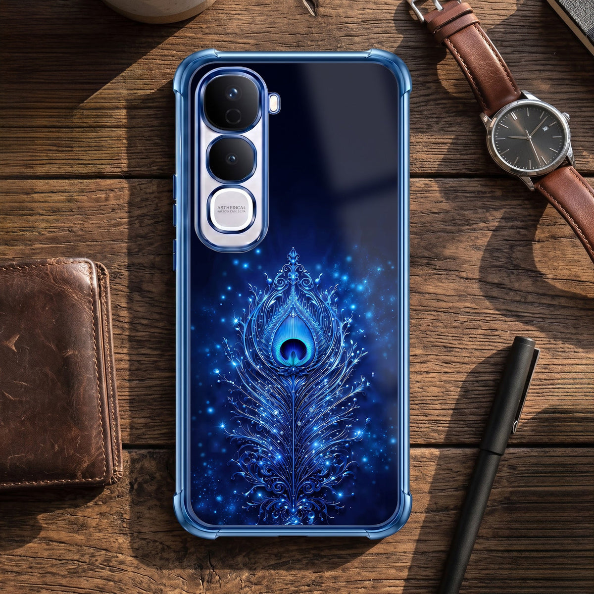 Vivo Y400 Pro 5G Premium Peacock Feather Blue Airbags Printed Back Case
