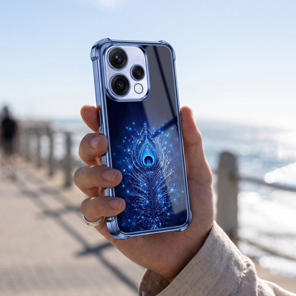 Oppo Reno 15 5G Premium Peacock Feather Blue Airbags Printed Back Case