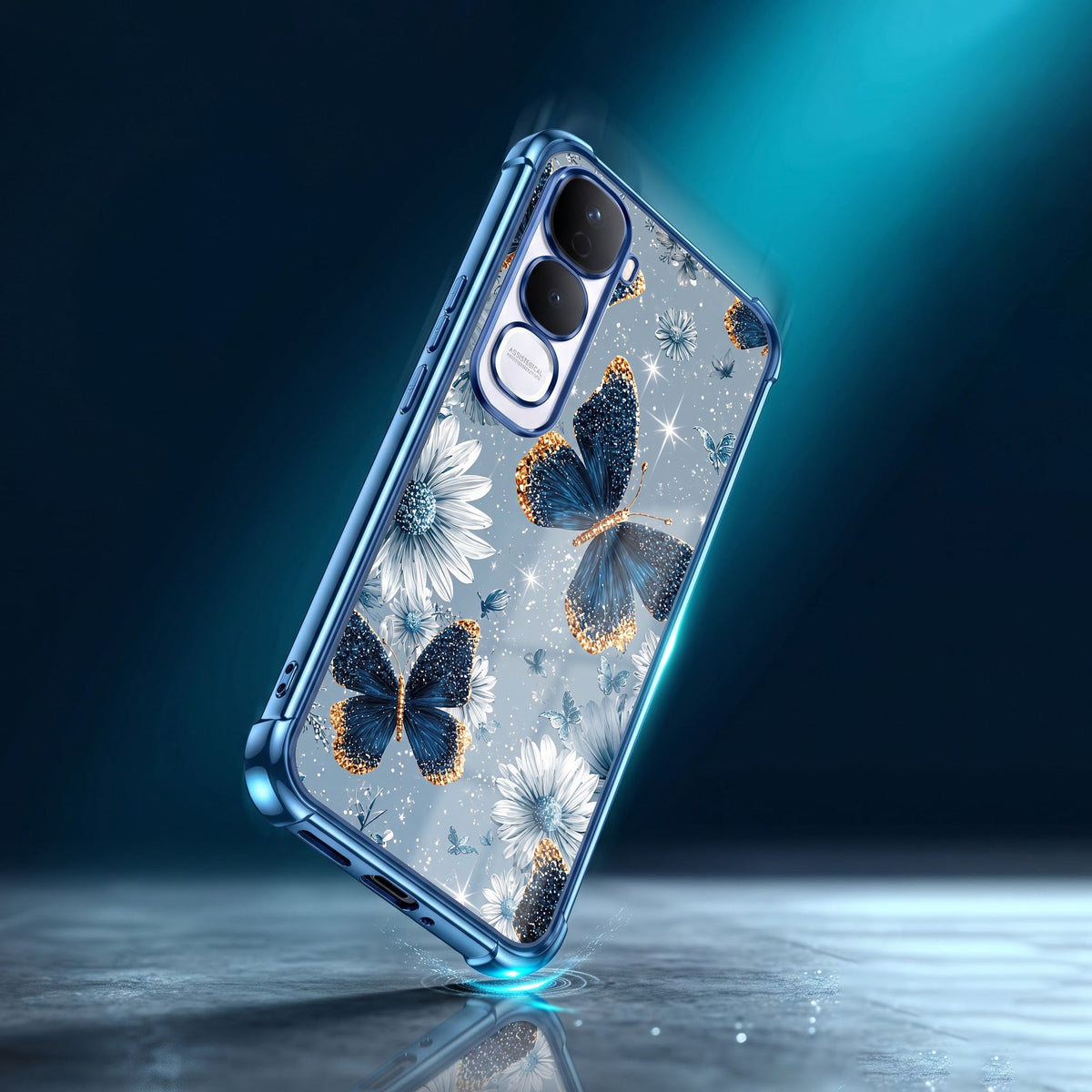 Vivo Y400 Pro 5G Blue Butterfly Floral Airbags Printed Back Case