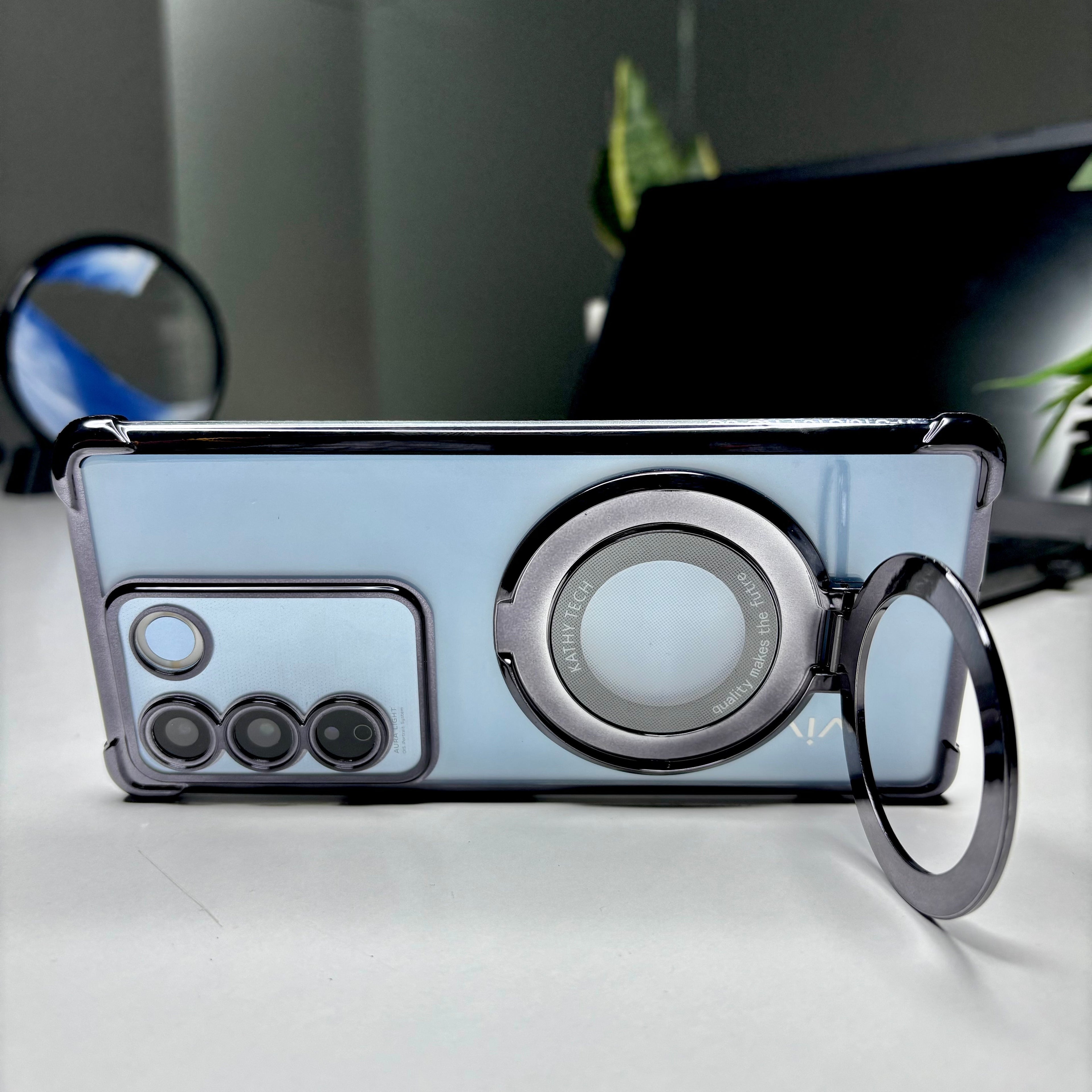 Vivo Y200 5G Original Luxury Magnifier Ring Stand Shockproof Airbags Corner Case