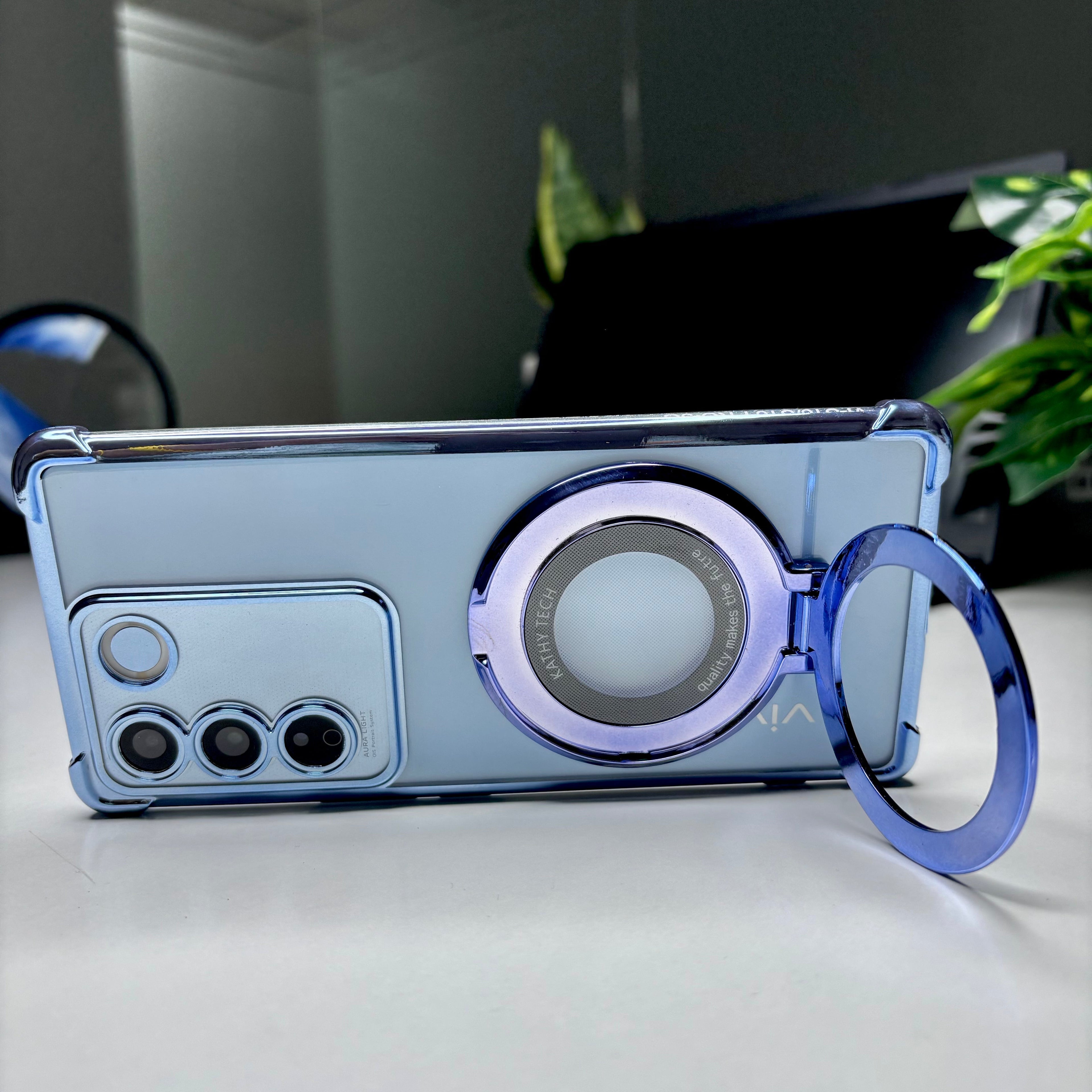 Vivo V27 5G Original Luxury Magnifier Ring Stand Shockproof Airbags Corner Case