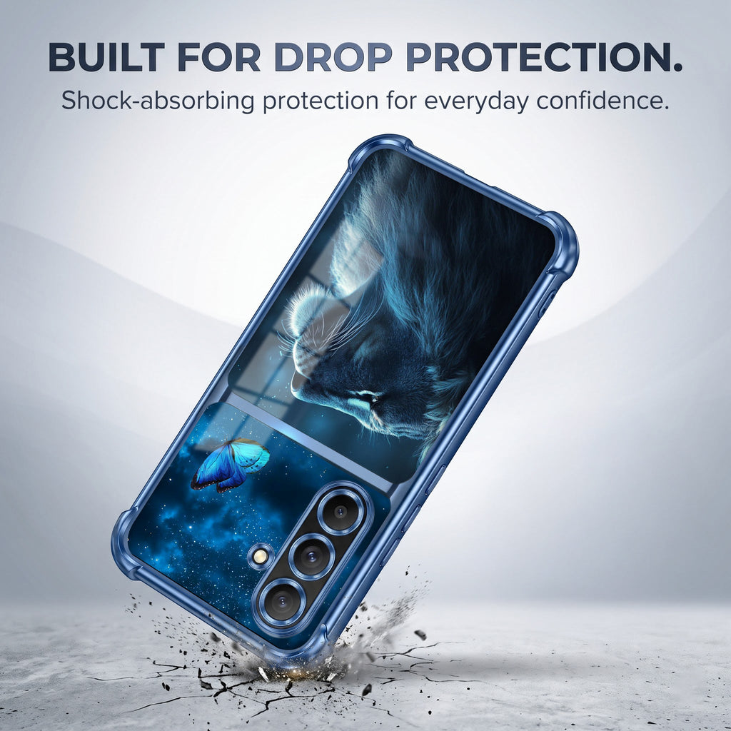 Samsung Galaxy A36 5G Mystic Lion Butterfly Dual-Tone Transparent Blue Airbags Case