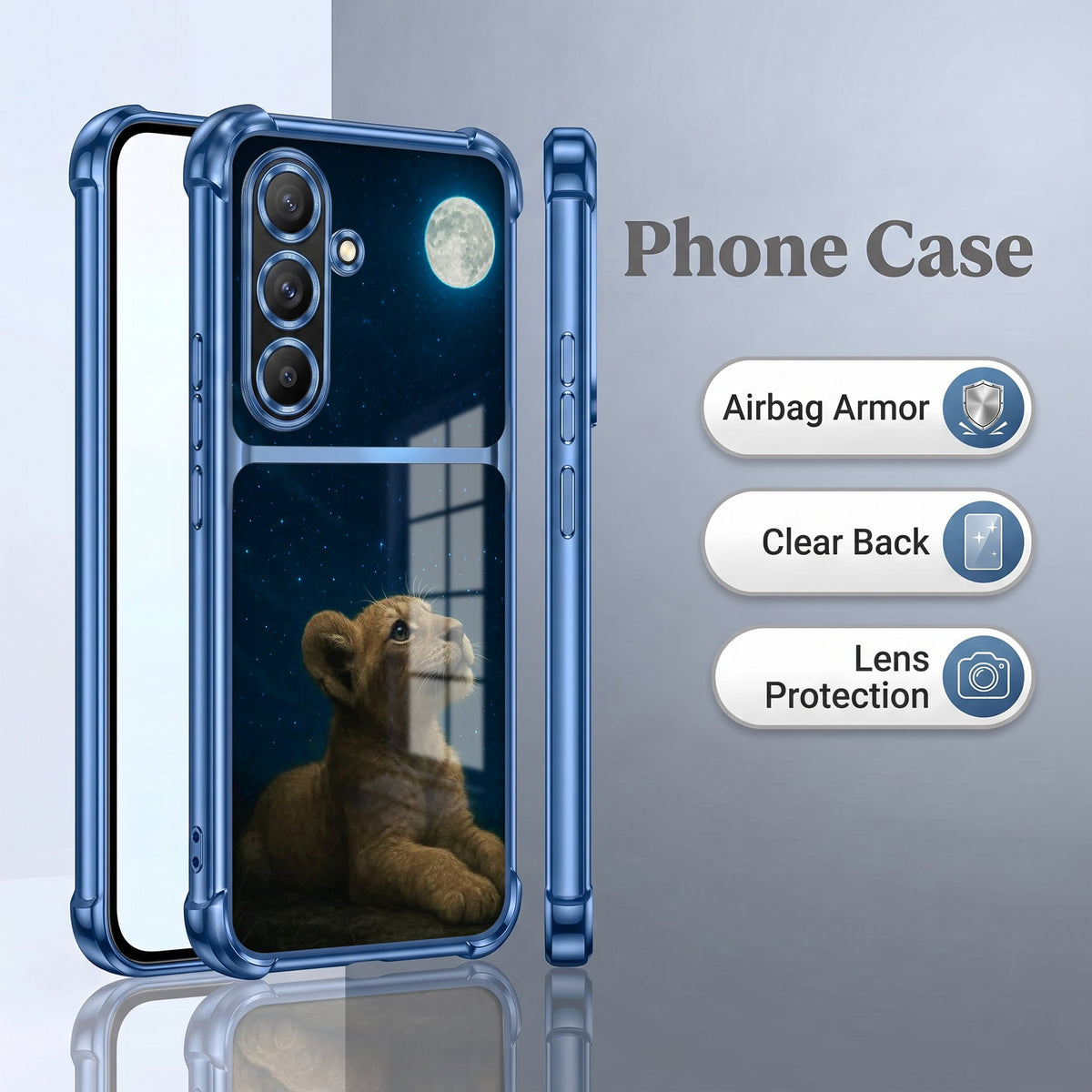 Samsung Galaxy A56 5G Moonlit Baby Lion Dual-Tone Transparent Blue Airbags Case