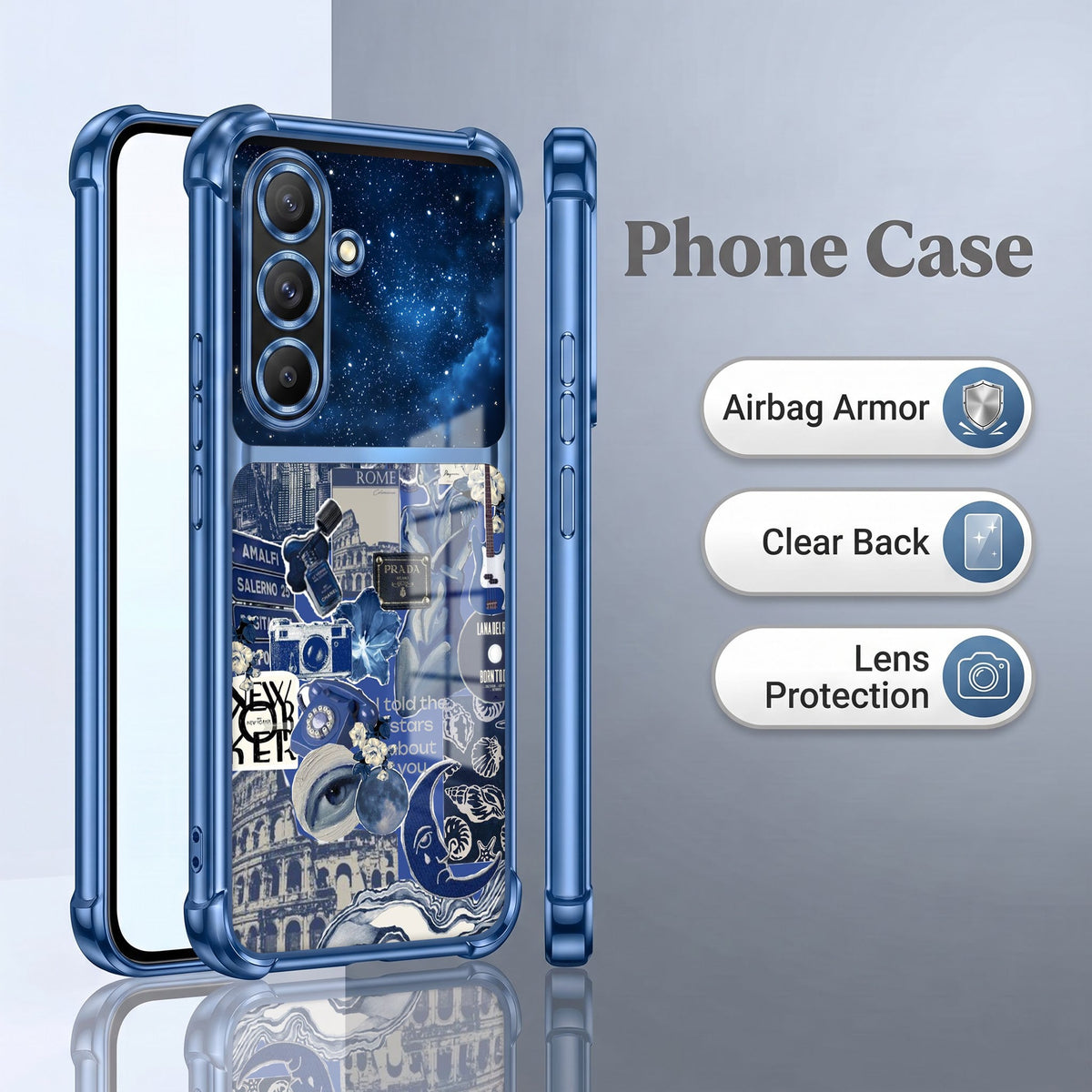 Samsung Galaxy A56 5G Cosmic Vintage Dual-Tone Transparent Blue Airbags Case