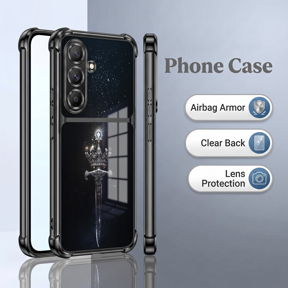 Samsung Galaxy A36 5G Royal Crown Sword Dual-Tone Transparent Black Airbags Case