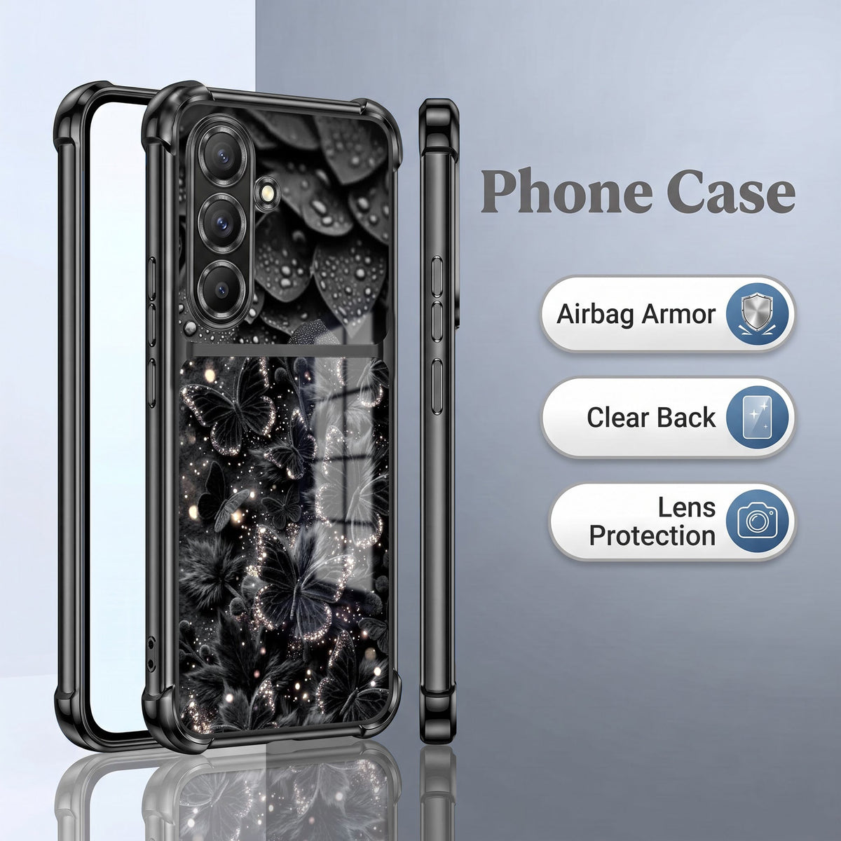 Samsung Galaxy A36 5G Noir Butterfly Dual-Tone Transparent Black Airbags Case
