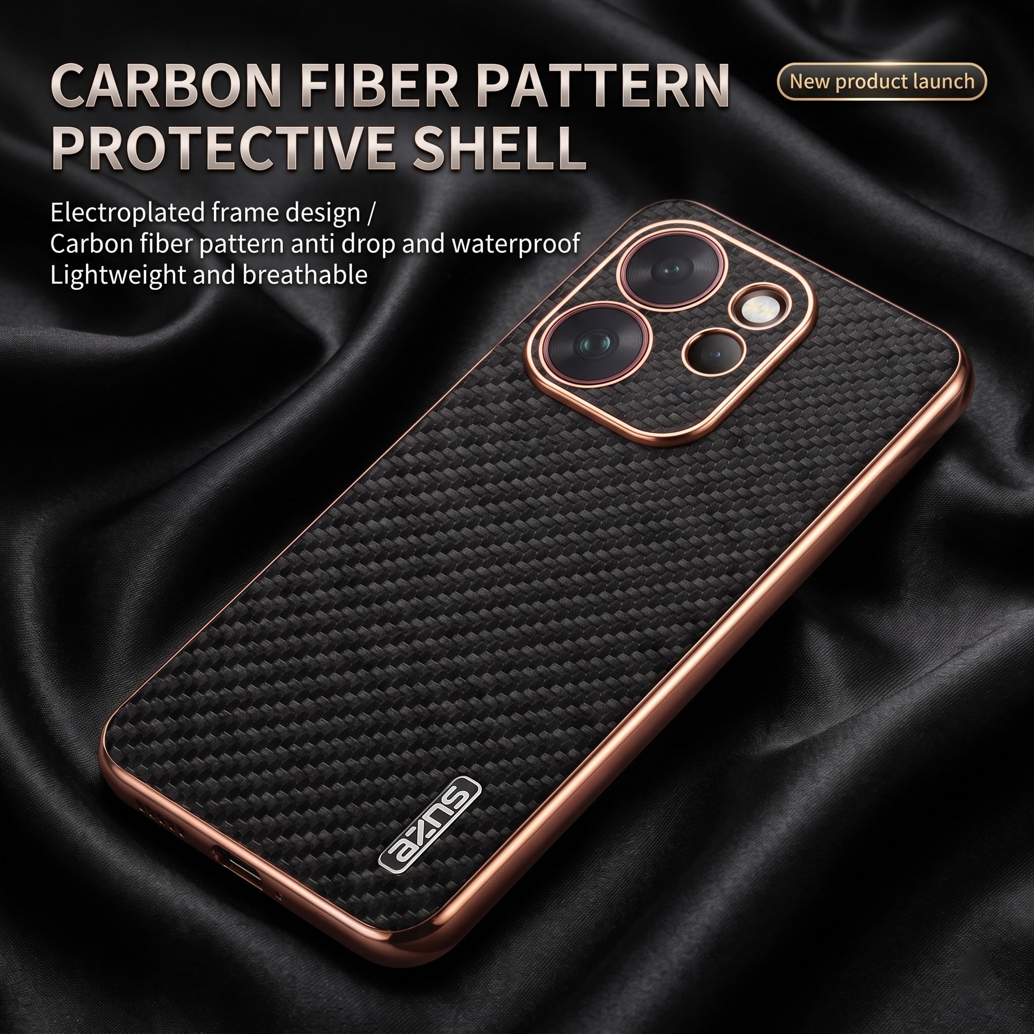 Oppo Reno 15 Pro Mini 5G Gold Electroplated Carbon Fiber Texture Case