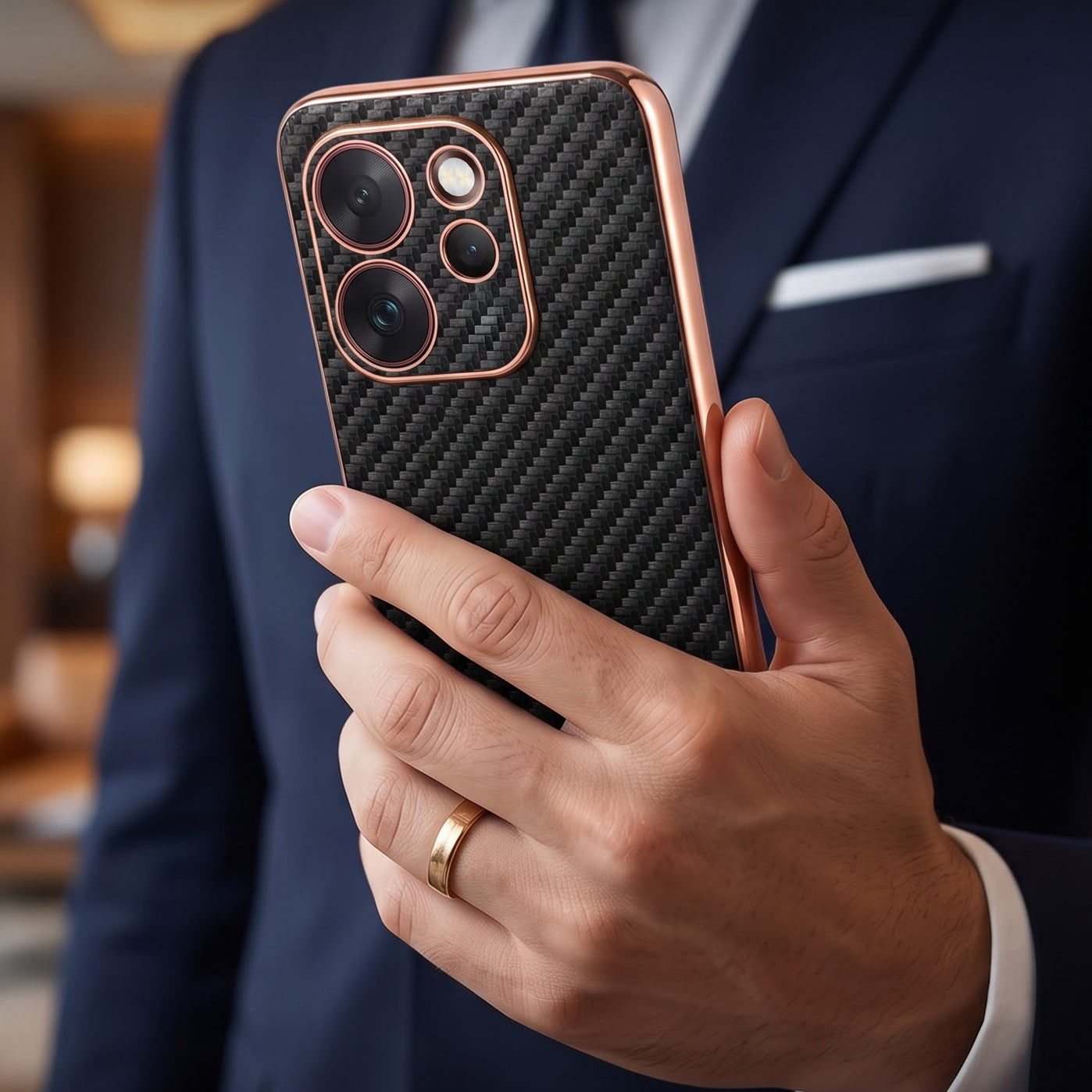 Oppo Reno 15 Pro Mini 5G Gold Electroplated Carbon Fiber Texture Case