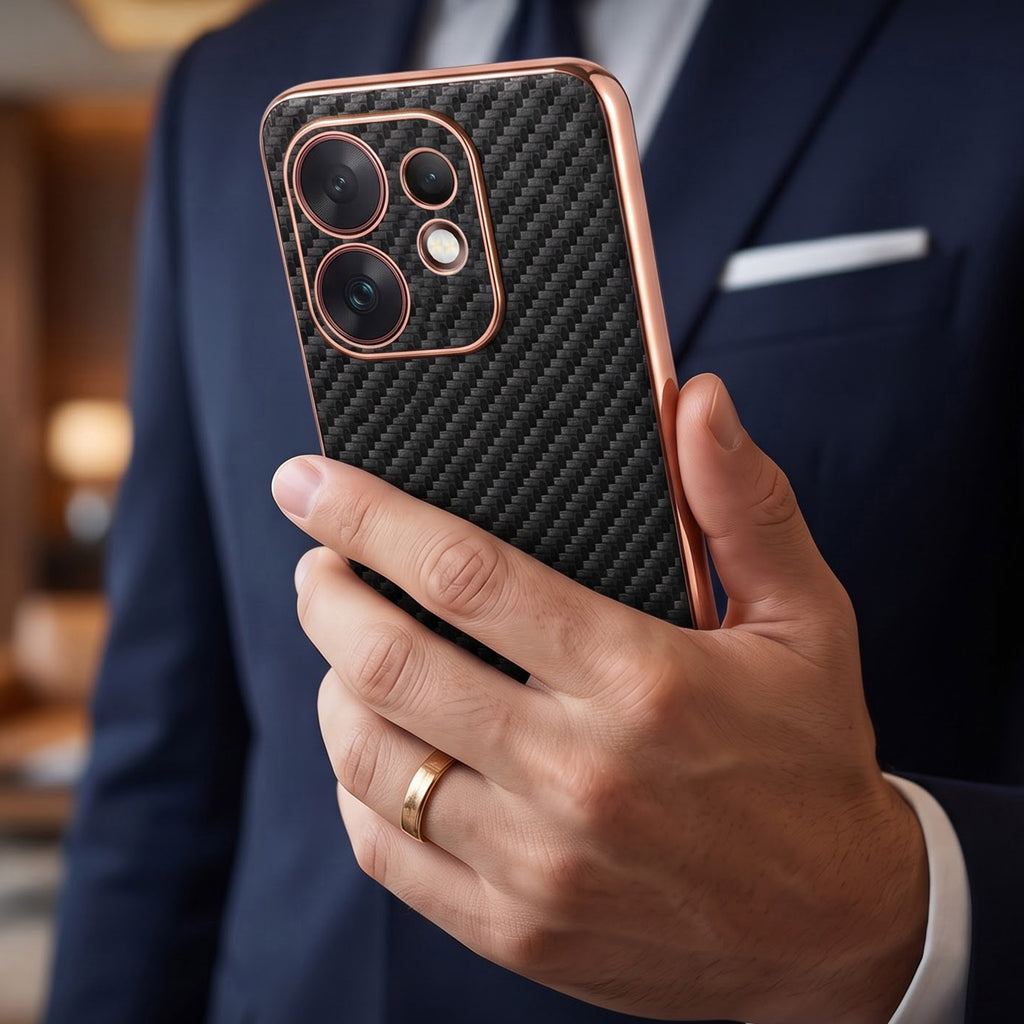 Oppo Reno 16 5G Gold Electroplated Carbon Fiber Texture Case