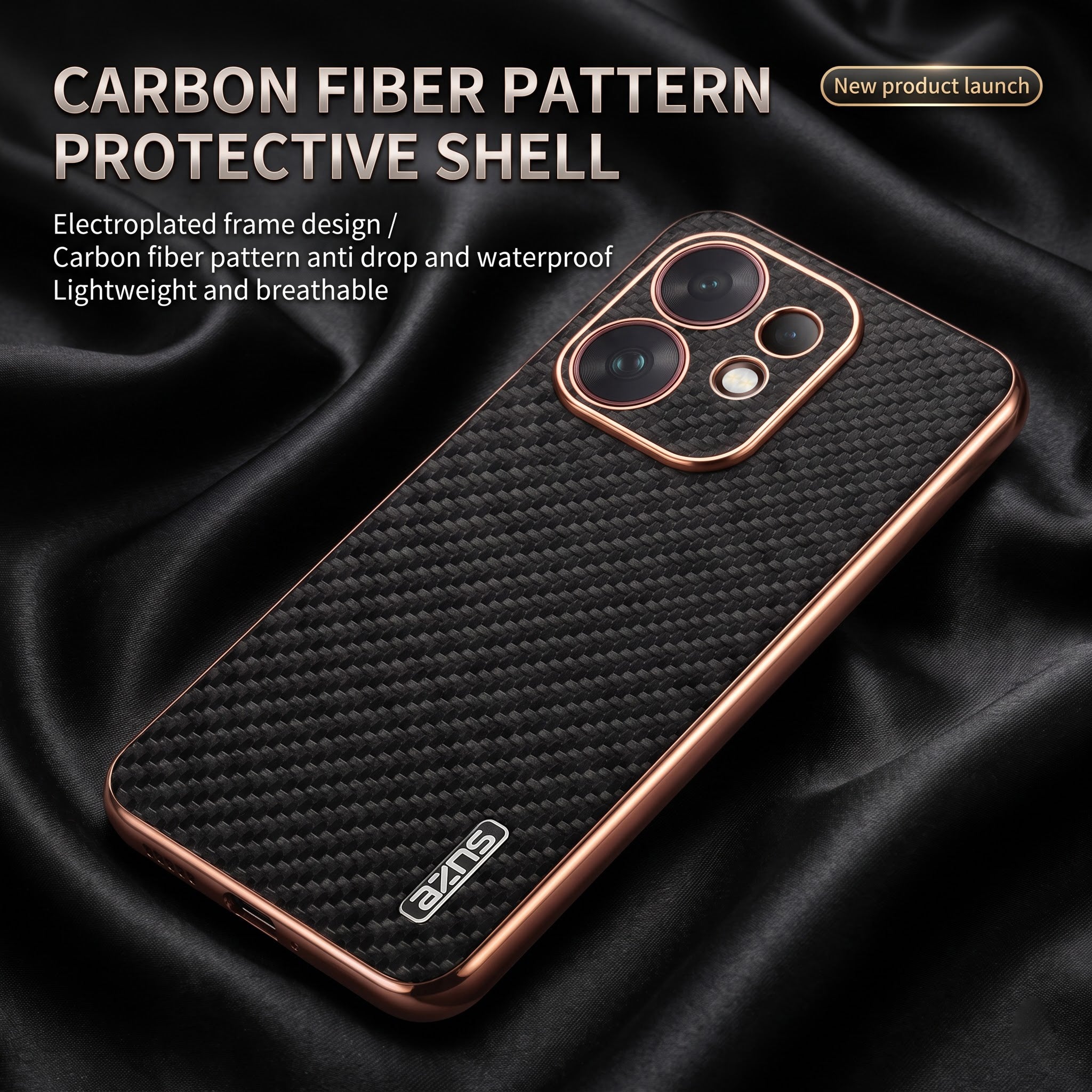 Oppo Reno 16 5G Gold Electroplated Carbon Fiber Texture Case
