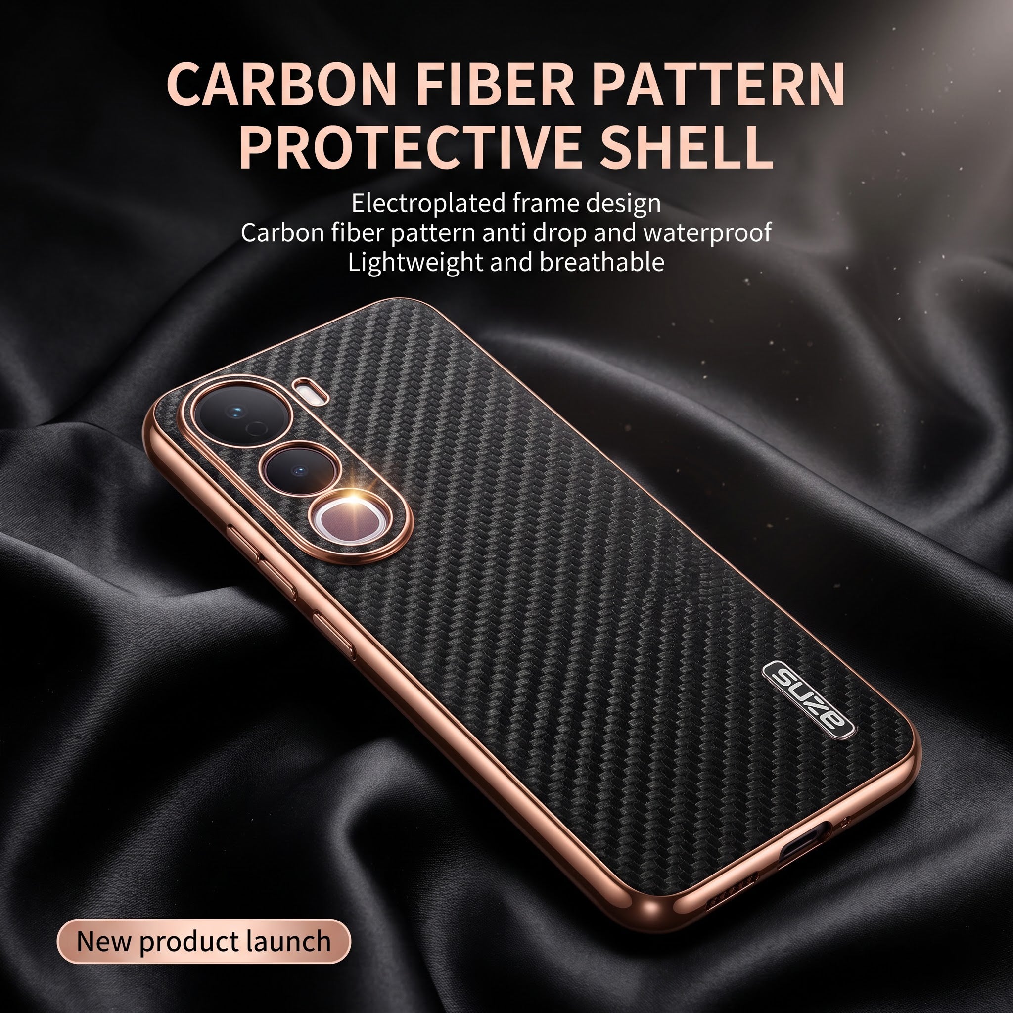 Vivo Y400 Pro 5G Gold Electroplated Carbon Fiber Texture Case