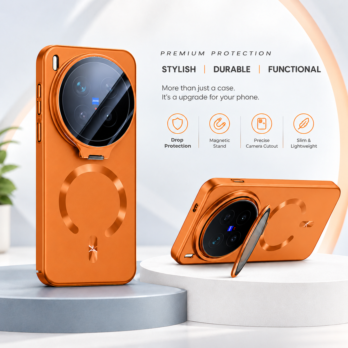 Vivo X300 & X300 Pro 5G MagSafe Orange Camera Ring Stand Shockproof Protective Case