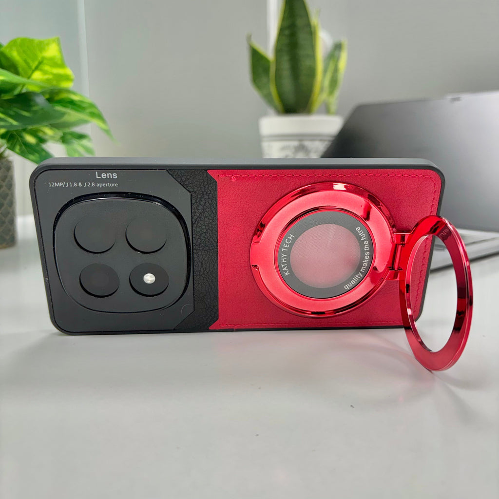 Redmi Note 14 Pro+ 5G Original Luxury Leather Lens Magnifier Ring Stand Case