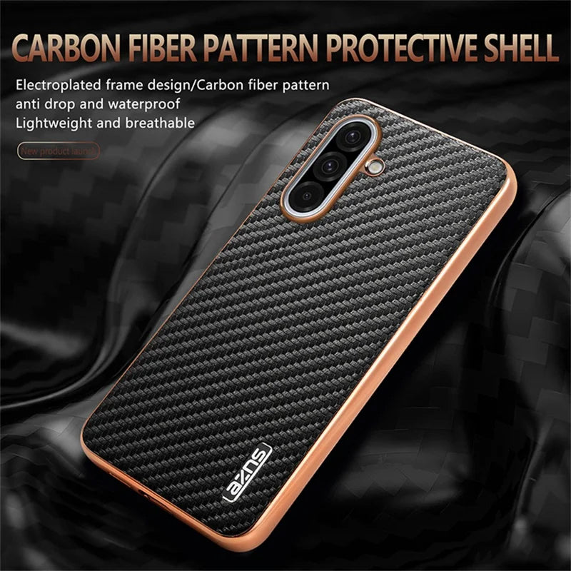 Samsung Galaxy A37 5G Gold Electroplated Carbon Fiber Texture Case