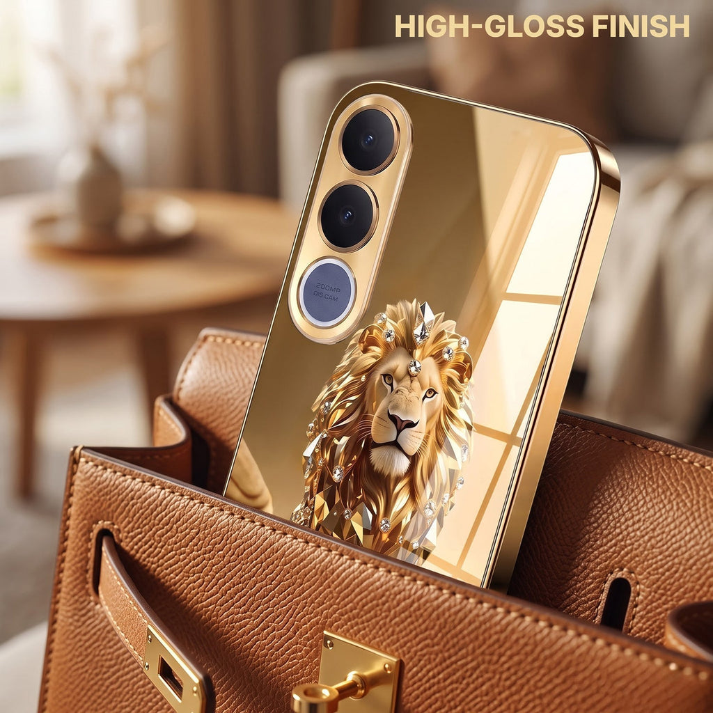 Vivo V70 FE 5G Luxury Lion Gold Electroplated Glass Phone Back Case