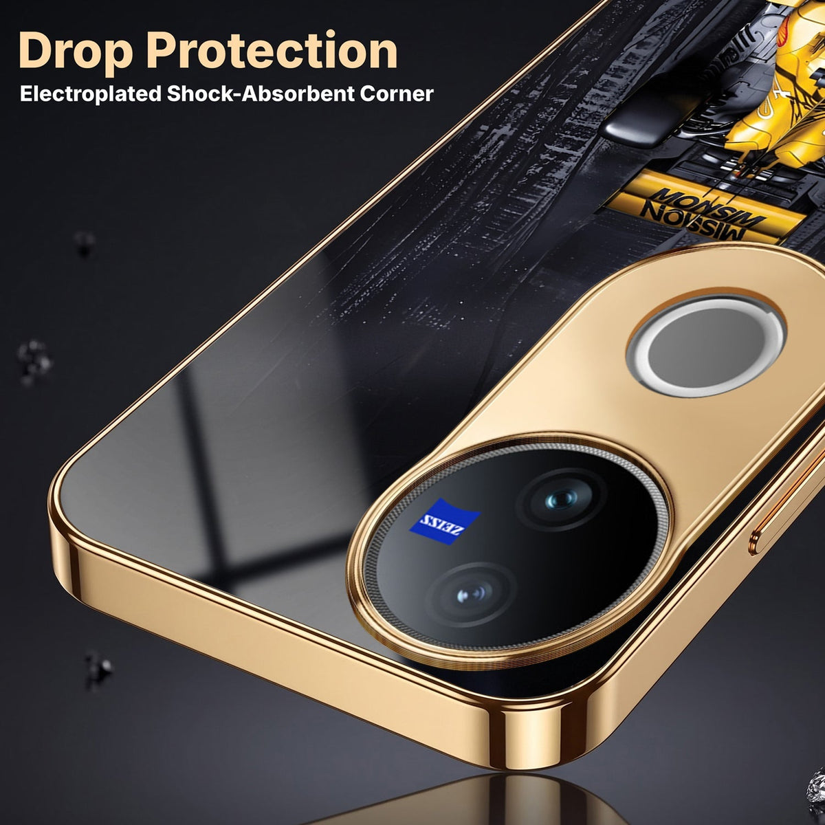 Vivo T4R 5G F1 Racing Car Gold Electroplated Glass Phone Back Case