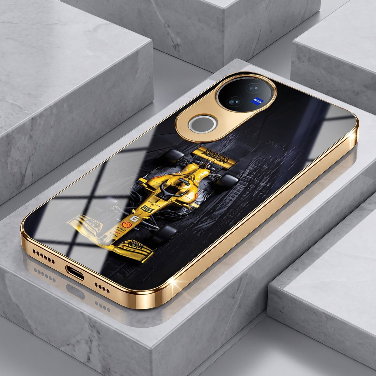 Vivo T4R 5G F1 Racing Car Gold Electroplated Glass Phone Back Case
