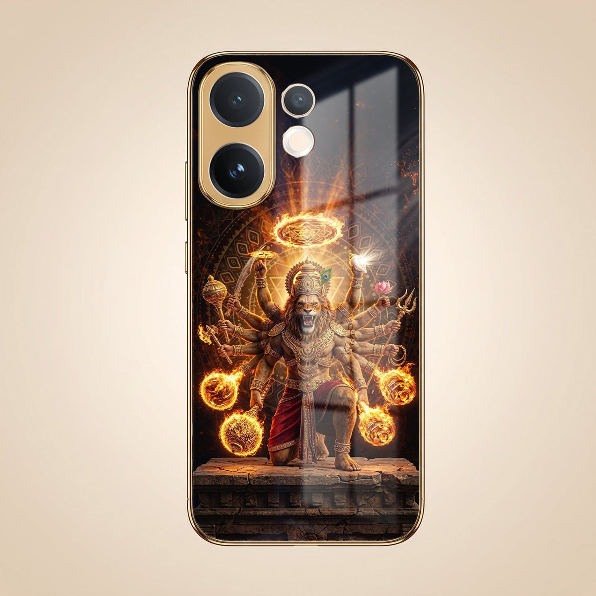 Vivo T4 Pro 5G Lord Narasimha Gold Electroplated Glass Phone Back Case
