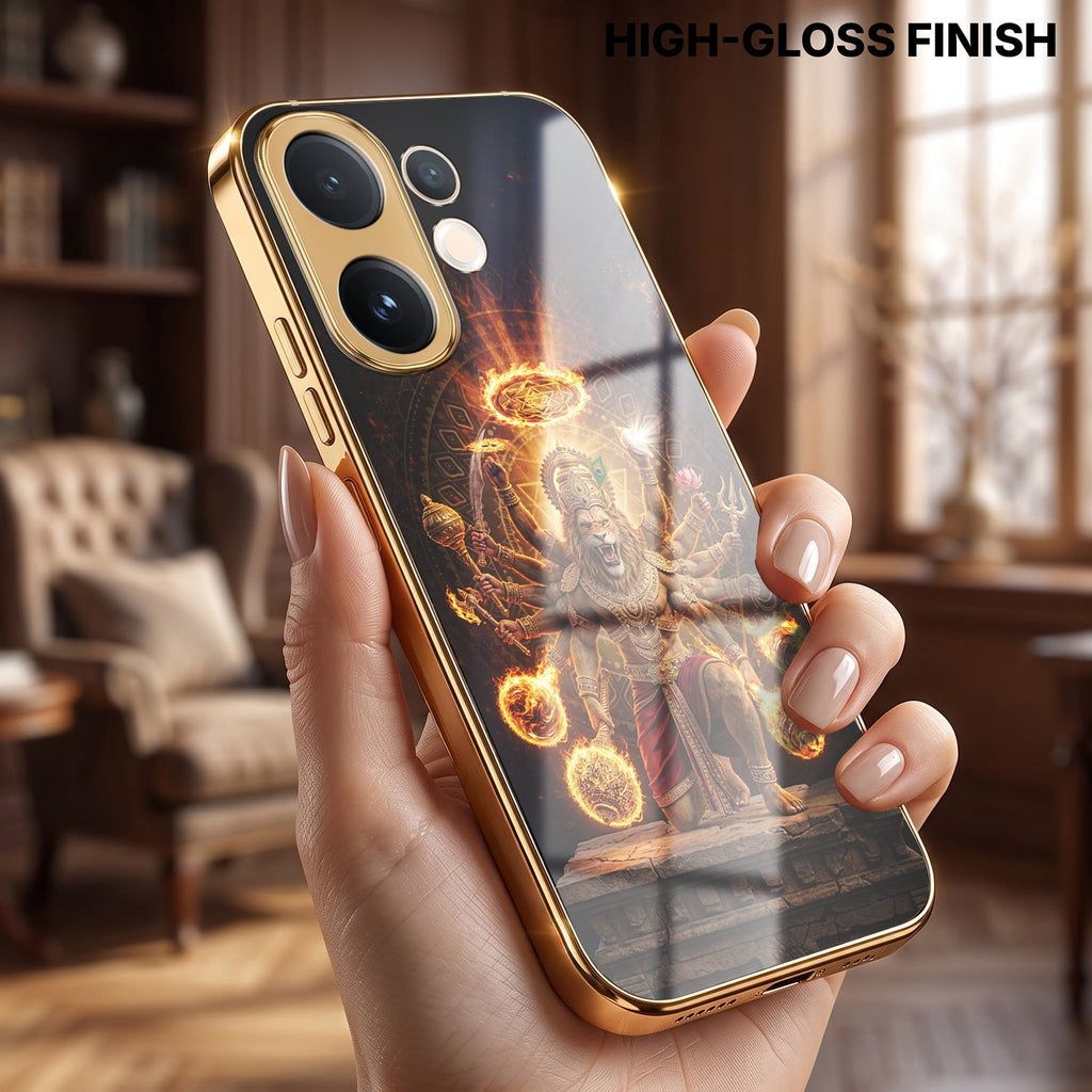 Vivo T4 Pro 5G Lord Narasimha Gold Electroplated Glass Phone Back Case