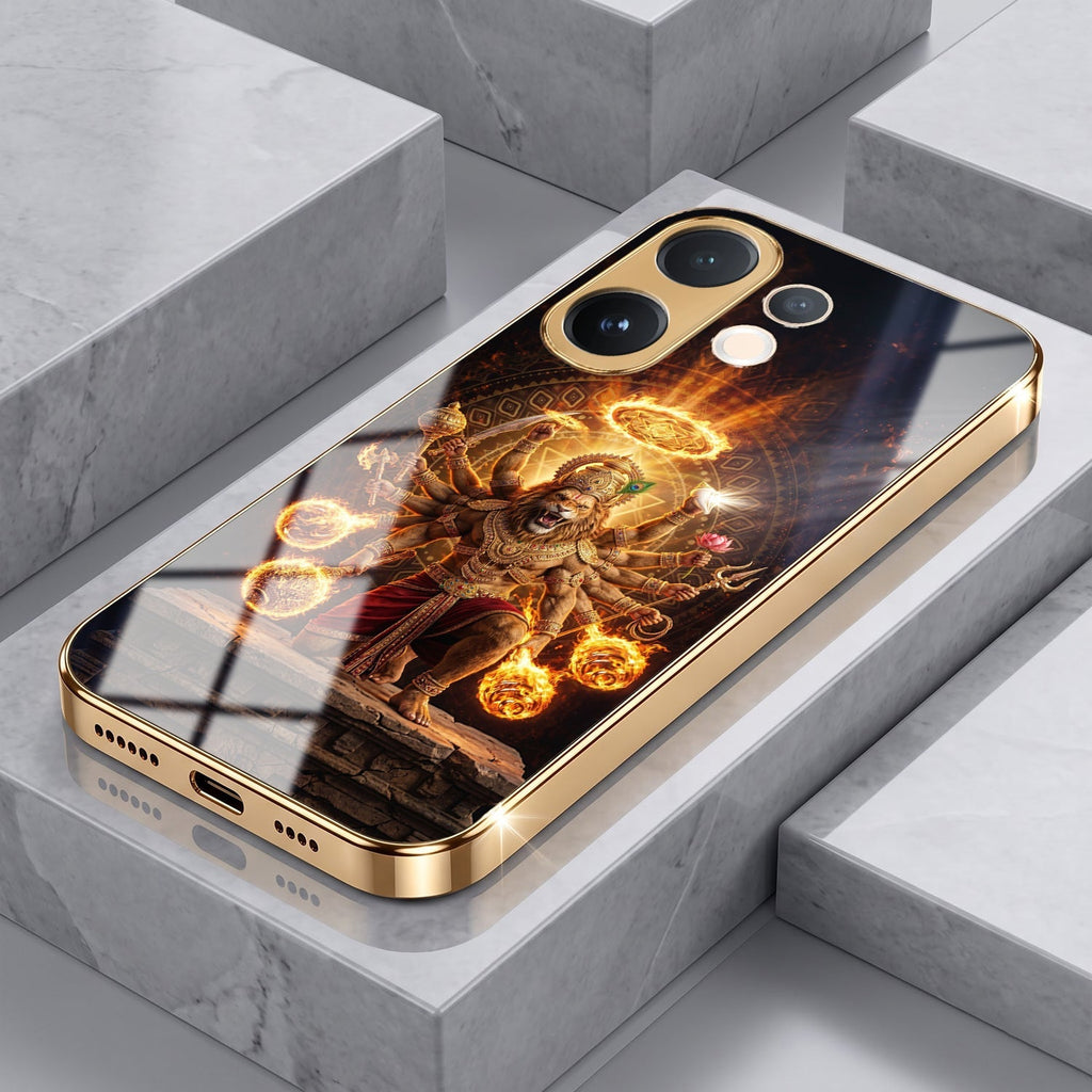 Vivo T4 Pro 5G Lord Narasimha Gold Electroplated Glass Phone Back Case