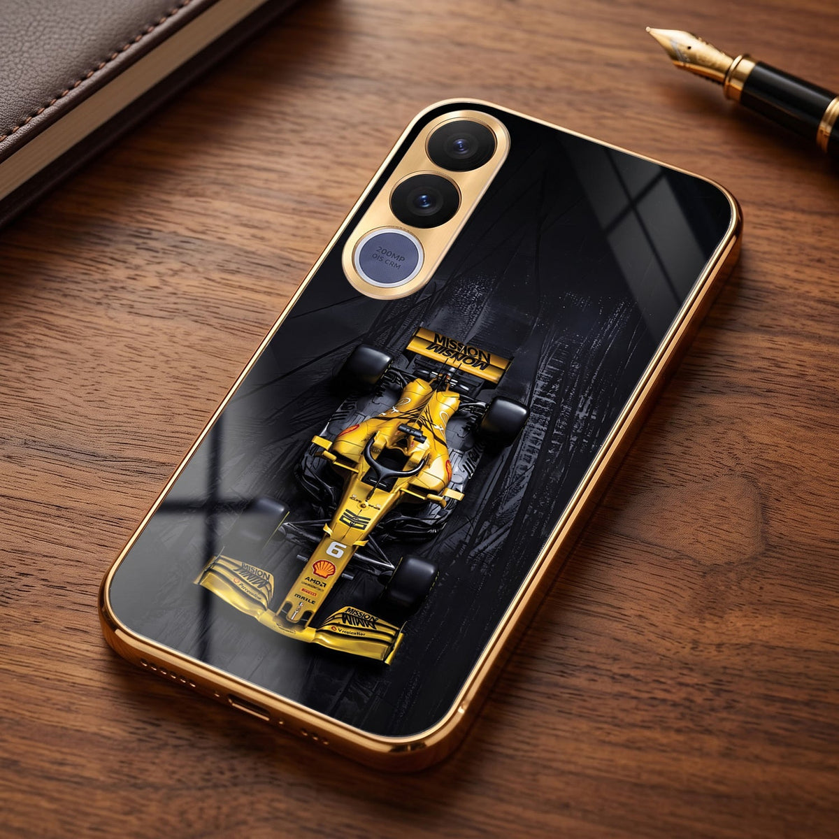 Vivo V70 FE 5G F1 Racing Car Gold Electroplated Glass Phone Back Case