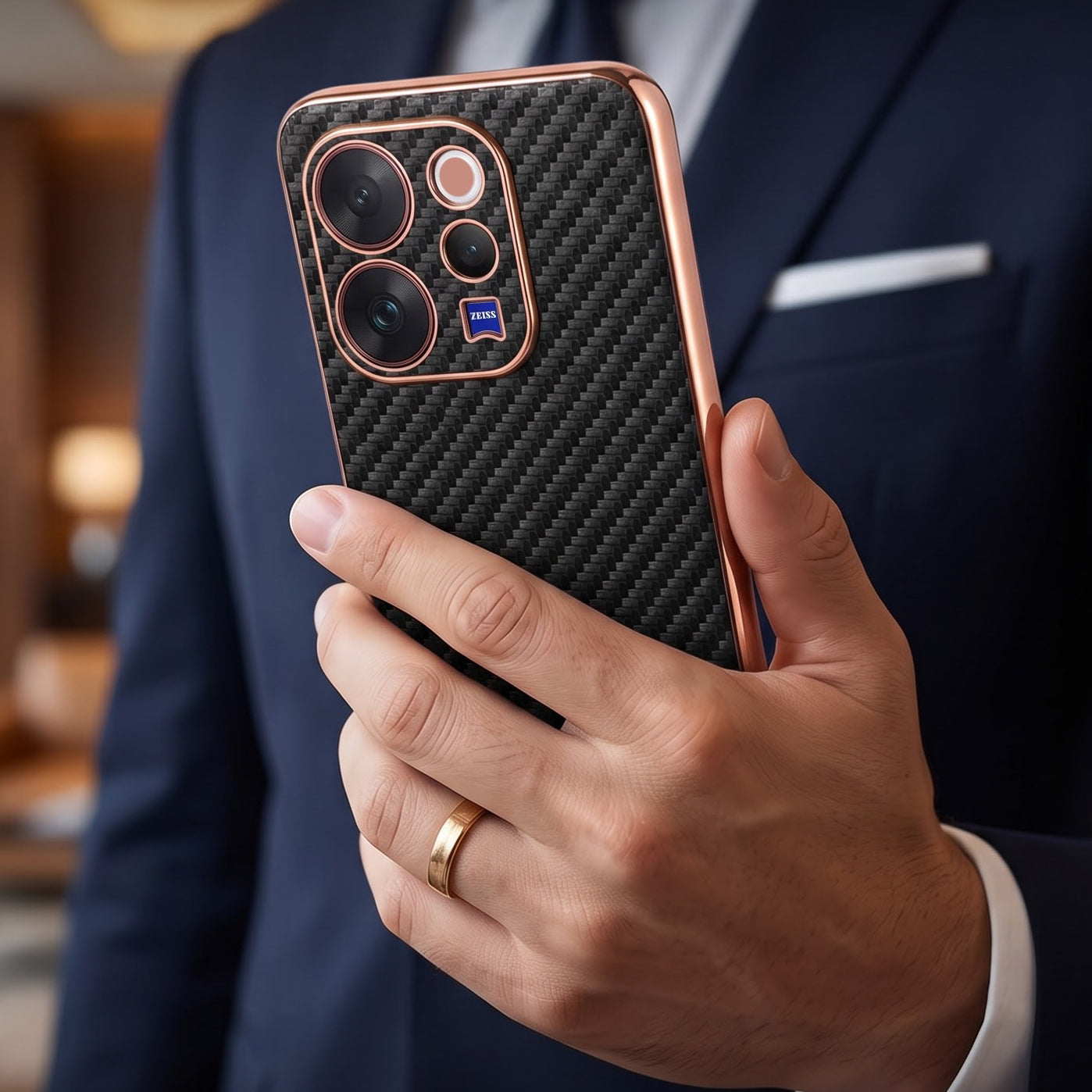 Vivo V70 5G Gold Electroplated Carbon Fiber Texture Case