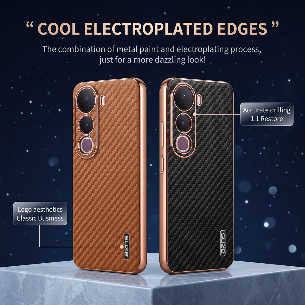 Vivo Y400 Pro 5G Gold Electroplated Carbon Fiber Texture Case