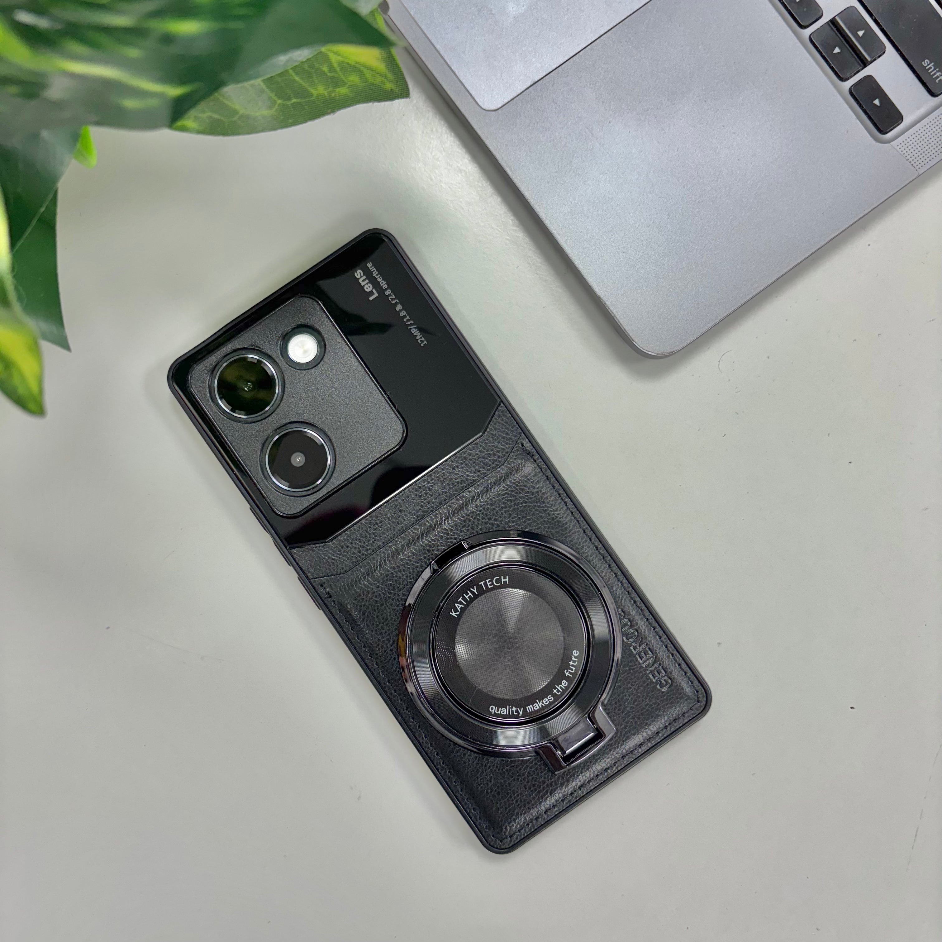 Vivo Y200 Pro 5G Original Luxury Leather Lens Magnifier Ring Stand Case