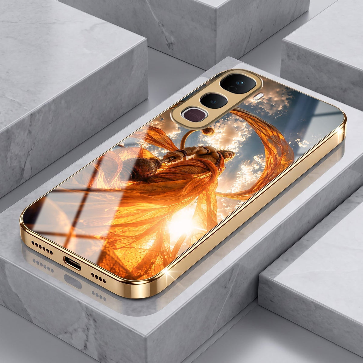 Vivo Y400 Pro 5G Divine Hanuman Gold Electroplated Glass Phone Back Case