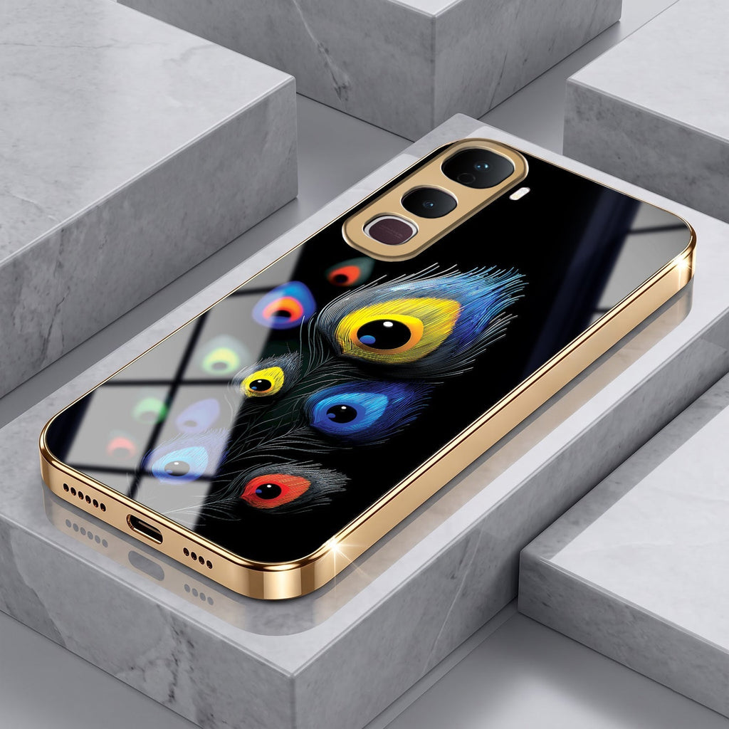 Vivo Y400 Pro 5G Multi-Feather Peacock Gold Electroplated Glass Phone Back Case