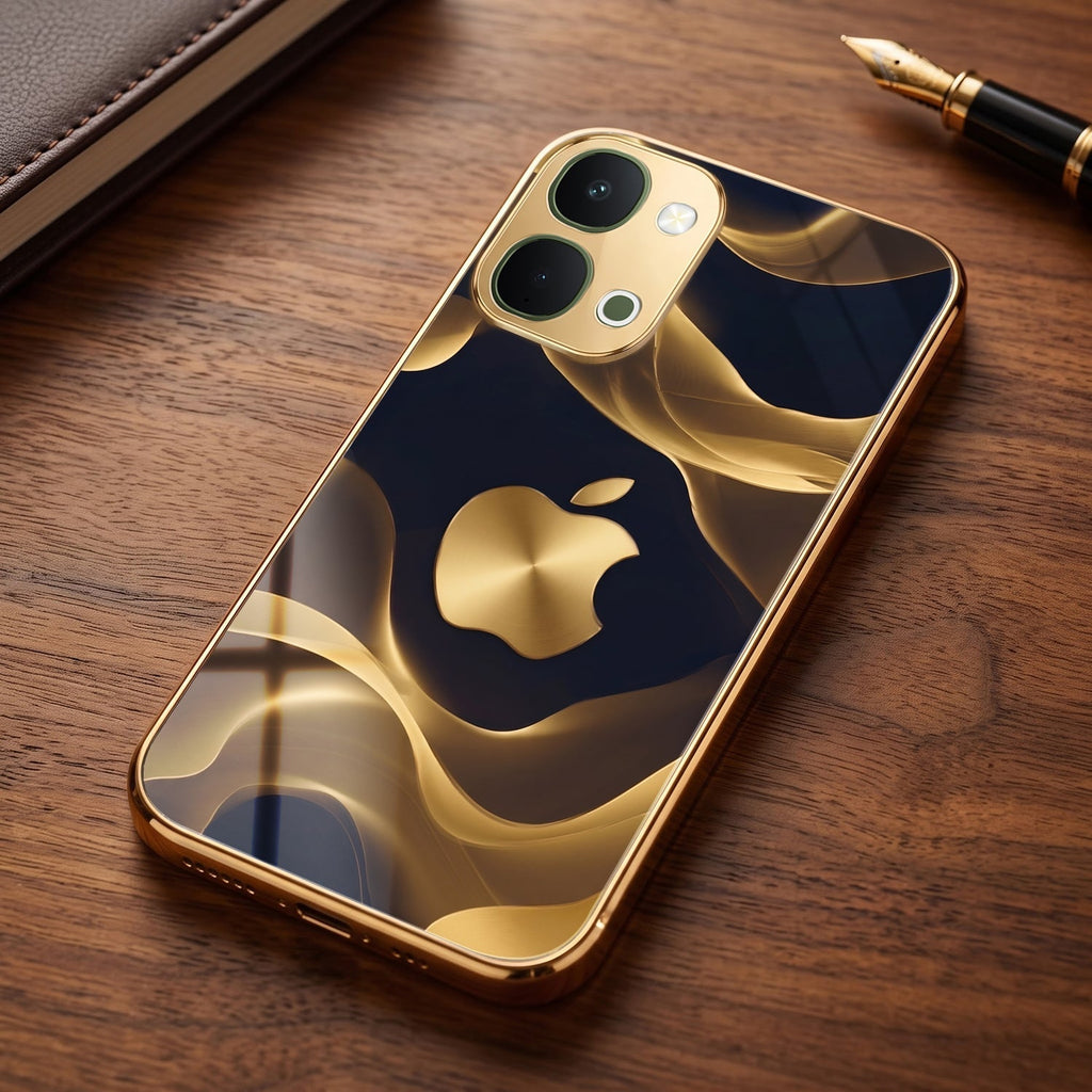 Vivo T5X 5G Luxury Wave Gold Electroplated Glass Phone Back Case